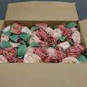 Dining Table Centerpiece Set of 6 - Pre-Made Aritifial Rose with Wooden Vase Fake Floral Arrangment Faux Flower for Wedding Bridal Tea Party Event Decorations - Dusty Pink & Champagne