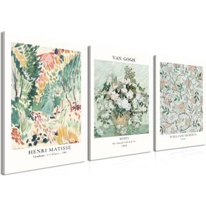Framed Sage Green Canvas Wall Art Set of 3, Vintage Matisse Botanical Aesthetic Wall Decor Painting, Abstract Van Gogh Flower Picture Posters Prints for Bedroom Living Room Home Decor 16x24 In