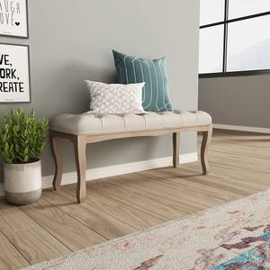Crestlive Products Upholstered Tufted Bench, Wood Bed Ottoman Middle Century Modern Rectangular Footrest for Bedroom Entryway Channel (Beige) (43.3''x15''x18.9'')