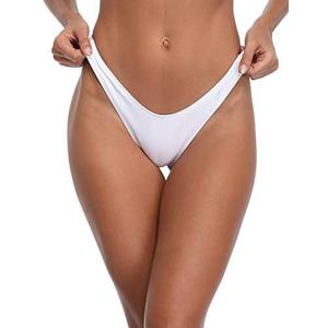 RELLECIGA Women's White High Cut Thong Bikini Bottom, Size: Small