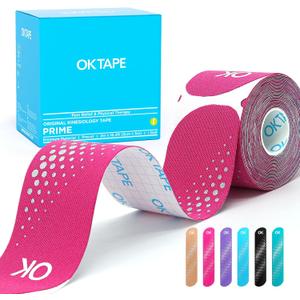 OK TAPE Synthetic Kinesiology Tape Precut Strips, Waterproof Kinesiology Athletic Tape for Joint & Muscle Support, Reflective and Durable Tape, 2in16.4ft Roll 20PCS | Pink