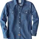 Dubinik 8.8 oz Denim Shirt Men Mens Cowboy Shirts Long Sleeve Button Down Cotton Pocket Utility Casual Work Regular Fit (Blue, XXL)
