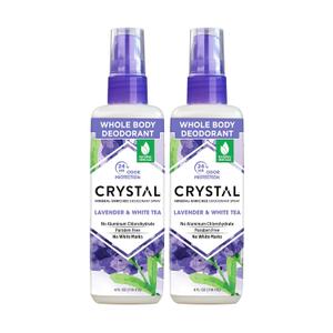 CRYSTAL Mineral Deodorant Spray- Body Deodorant With 24-Hour Odor Protection, Lavender & White Tea Spray, Non-Staining, Aluminum Chloride & Paraben Free, 4 FL OZ - Pack of 2