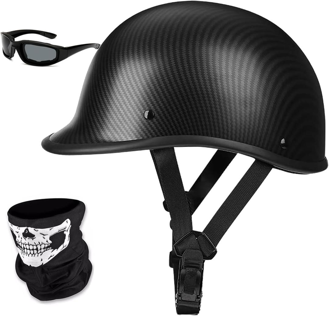 Motorcycle Half Helmet, DOT Approved Vintage Shell Open Face Unisex-Adult Helmet for Motorcycle Scooter Moped Street Cruiser (Medium, Carbon Fiber)
