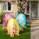Blulu 3 Pcs Spring Easter Flower Yard Decorations 15.75 x 19.69 Inches Spring Floral Garden Lawn Outdoor Sign 3D Egg Cardboard Standing Porch Sign for Easter Outdoor Front Door Holiday Party Decor