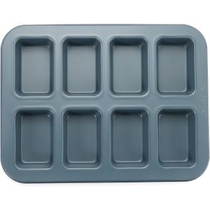 Monfish Mini loaf pan 8 cativy Small Rectangle brownie cake pan Carbon Steel Royal blue non stick (14x10.5x1.13)