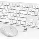 Wireless Keyboard and Mouse, WisFox Full-Size Wireless Mouse and Keyboard Combo, 2.4GHz Silent USB Keyboard Mouse Combo for PC Desktops Computer (Ivory White)