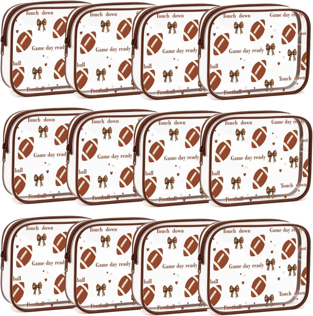 30 Pcs Clear Football Makeup Bags Bulk - Waterproof PVC Portable Cosmetic Bags for Kids Birthday Party Favors, Women Team Gifts & Cheer Gifts (7.09x4.72x2.36 Inch)