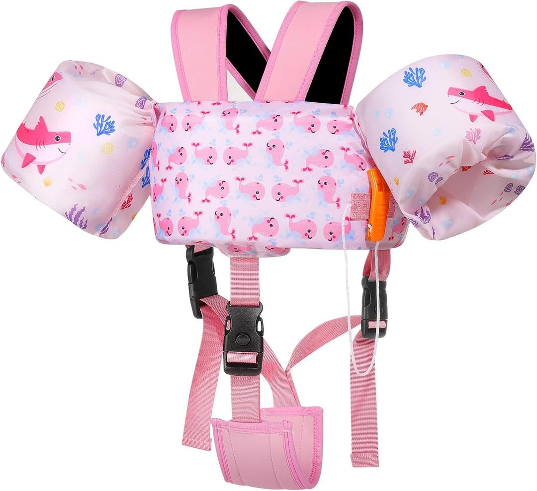 MoKo Swim Arm Band for Kids 20-30-50 lbs, Clearance Cute Cartoon Toddler Swim Vest, Swimming Water Wings Pool Floaties Sleeve for Children Learn to Swim (Pink Whale)