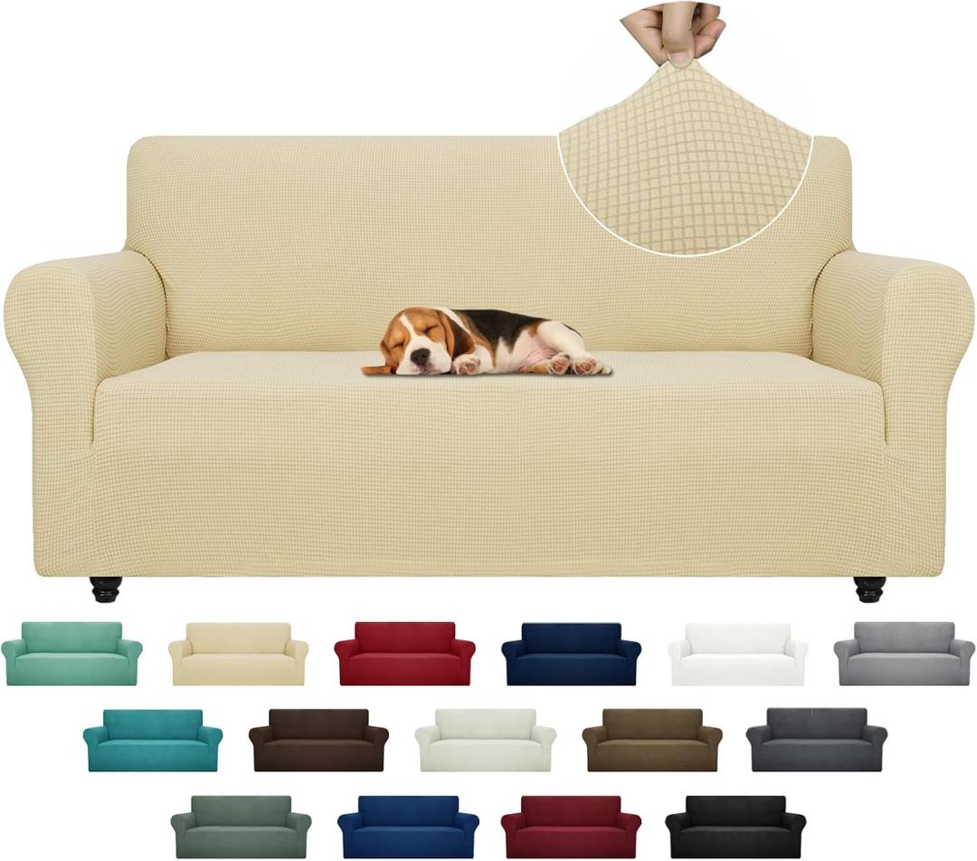 ZNSAYOTX Super Stretch Couch Cover (72"-92") Universal Sofa Covers with Elastic Bottom, Dog Cat Pets Friendly Washable Furniture Protector Fitted Sofa Slipcovers Stay in Place (Sofa)