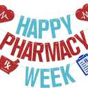 Happy Pharmacy Week Banner Pharmacist Appreciation Week Decor We Love Our Pharmacists Party Decoration Supplies Blue & Red Glitter