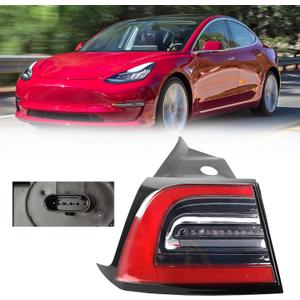Dasbecan 3Pin Left Tail Light Assembly Compatible With 2017-2023 Tesla Model 3 Rear Driver Side Brake Outer LED Tail Lamp Replaces# 1077397-00-G 1077397-00-H (Red Signal)
