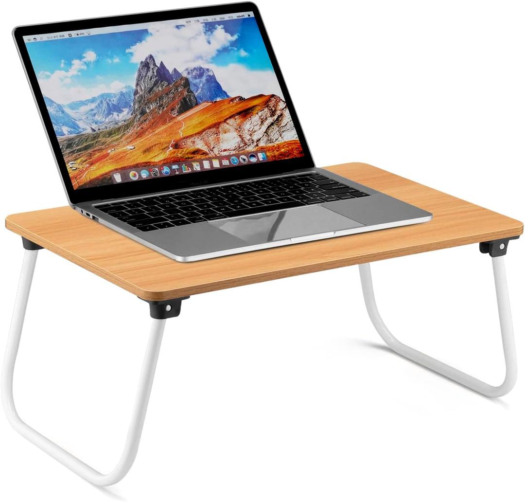 Ruxury Folding Lap Desk Laptop Stand Bed Desk Table Tray, Breakfast Serving Tray, Portable & Lightweight Mini Table for Sofa Couch Floor - Wood (Small)