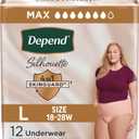 Depend Silhouette Adult Diapers, Incontinence & Postpartum Bladder Leak Underwear for Women, Maximum Absorbency, Large, Pink, 12 Count         