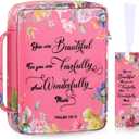 Laumoi Bible Cover Floral Bible Case 10'' Women Bible Bag Portable Bible Carrying Case for Bible Study, Daily Commuter(Pink Flower)
