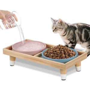 Cat Food Bowls,7" Wide Puppy Plates Whisker Fatigue Pet Feeding Dishes,Pet Feeding Station for Cats & Small Dogs,Anti Whisker Fatigue(2Shallow Dish+Stand)
