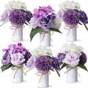 Zeyune 6 Sets Artificial Spring Centerpiece for Tables Fake Purple Plants with Galvanized Pots Farmhouse Purple Flowers Bouquet for Wedding Home Office Rustic Decor