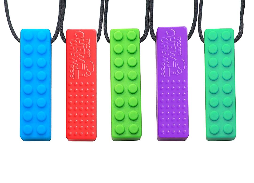 2 x Sensory Necklace  Best for Kids or Adults That Like Biting or Have Autism  Perfectly Textured Silicone Chewy Toys - Chewing Pendant for Boys (5-Pack)