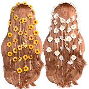 Sucrain 2pcs Flower Hippie Headband Floral Crown Summer Sunflower Hair Accessories for 70 s Bohemian Costumes Style (White+Yellow) Sucrain 2pcs Flower Hippie Headband Floral Crown Summer Sunflower Hair Accessories for 70 s Bohemian Costumes Style (White+Yellow)