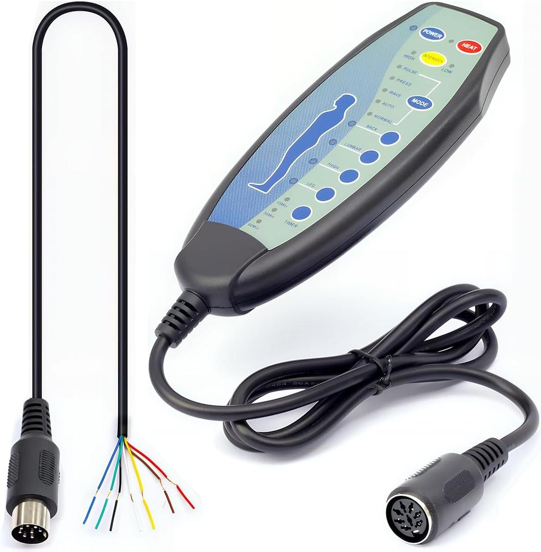 8 Female Pin Hand Remote Control for Massage Power Lift Recliner Chair DN-03 Heat and Vibration Controller for Sofa Chair with 30 in Length Extension Connection Cord Cable 12VDC