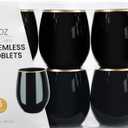 PLASTICPRO 6 Pack Black With Gold Rim Plastic Wine Glasses Stemless Disposable 12 oz BPA Free Shatterproof Plastic Wine Cups Wine Glasses for Parties