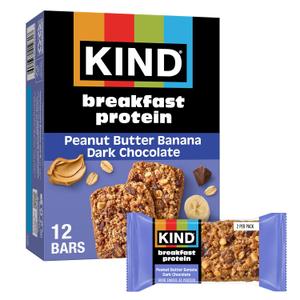 KIND Breakfast Protein Bars, Peanut Butter Banana Dark Chocolate, Gluten Free, Low Sodium, Healthy Snacks, 8g Protein, 6 Count (6 Packs of 2 Bars) (EXP 02/24/27)