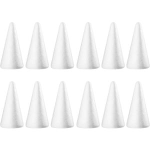 Amosfun 12pcs Foam Cones White Foam Balls Christmas Tree Cones for DIY Modeling Craft Floral Arranging Supplies