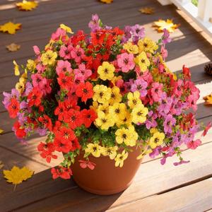 Artificial Flowers for Outdoor,12 Bundles Silk Fake Flowers,UV Resistant Realistic Plastic Faux Plants,No Fade Colorful Daisy for Porch,Patio,Garden,Window Box (4 Multicolor)