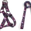 QQPETS Dog Harness Leash Set Adjustable Heavy Duty No Pull Halter Harnesses for Small Medium Large Breed Dogs Back Clip Anti-Twist Perfect for Walking (XS(12"-18" Chest Girth), Pink Flowers)