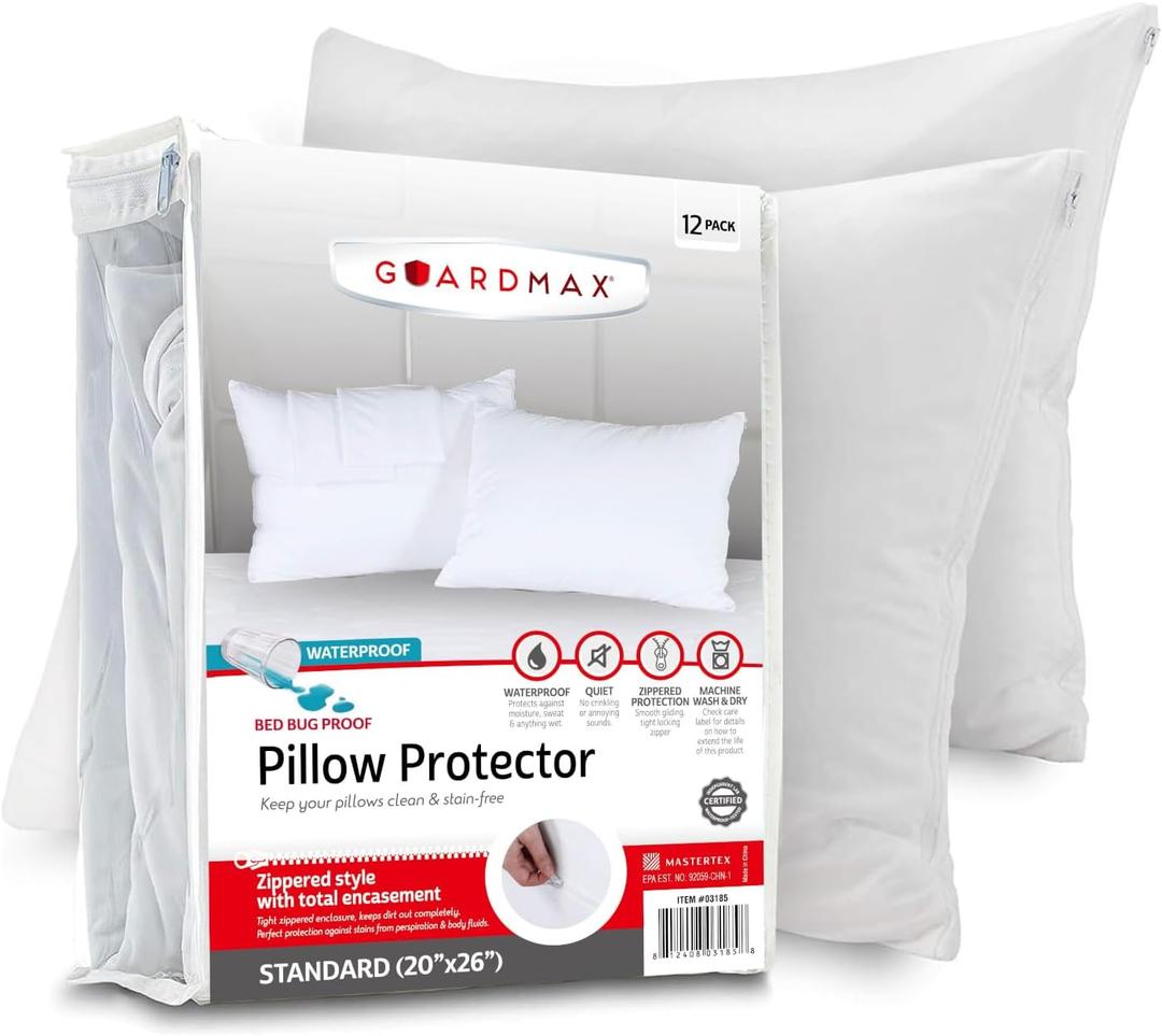 Guardmax Jersey Knitted Pillow Protector with Zipper Standard Size - 8 Pack -100% Waterproof, Bed Bug Proof, Dust Mite Proof, & Hypoallergenic Pillow Covers - Premium Zippered Pillow Cases. (20 X 26)