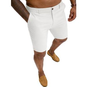 PLEPAN Men's Slim Fit Stretch Dress Shorts 7" Lightweight Skinny Casual with Expandable Waist Summer Shorts (White, M)