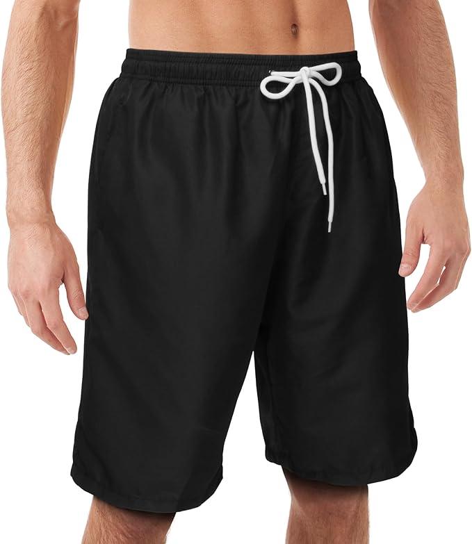 Scotamalone Mens Swim Trunks Swimming Shorts Swimwear Bathing Suits Quick Dry 11 Inch with Mesh Lining Pure Black, S