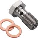 M10x1.0 Metric Stainless Steel Single Banjo Bolt Brake Fitting Adapter 20mm Long with Copper Washers