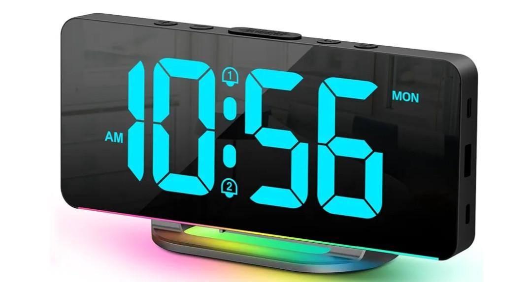 Digital Alarm Clock, Large LED Digital Clock for Bedrooms with 10 Color Changing Night Light, Adjustable Brightness, USB Charging Port, Bedside and Desk Clock for Living Room Office Decor (Black)