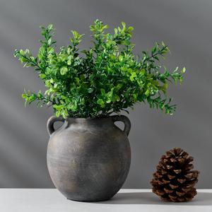 Ceramic Rustic Vase for Home Decor, 5.8 Inch Terracotta with Handles, Vintage Decorative for Flowers, Plants, Living Room, Table, Thanksgiving - Black Bronze