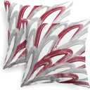 CaliTime Throw Pillow Cases Pack of 2 Cozy Fleece Two-Tone Abstract Feather Decorative Cushion Covers for Couch Bed Sofa Farmhouse Decoration 18 X 18 Inches Burgundy Grey