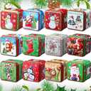 Lallisa 24 Pcs Christmas Cookie Tins with Lids 12 Styles Square Xmas Candy Tin Set Small Metal Candy Box Mini Tinplate Cookie Candy Boxes for Gift Giving Holiday Party Favors, 2.95 x 2.95 x 2.56 Inch