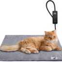 Toozey Pet Heating Pad, 6 Adjustable Temperature Dog Cat Heating Pad with Timer, Waterproof Heated Cat Bed with Chew Resistant Cord, Indoor Electric Pet Heated Mat 18x16in (18.0"L x 16.0"W x 0.6"Th, Grey)