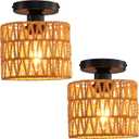 Ceiling Light Fixture,Hand-Woven Rattan Flush Mount Ceiling Light,Farmhouse Light Fixtures Ceiling Mount Boho for Hallway Bedroom Kitchen Entryway Living Room