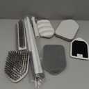 4 in 1 Shower Scrubber Cleaning Brush, Tub and Tile Scrubber with Long Handle, Grout Brush Stiff Bristles Scrub Sponge Brushes Microfiber Pad, for Toilet Bathroom Kitchen Wall Floor Glass Bathtub Sink