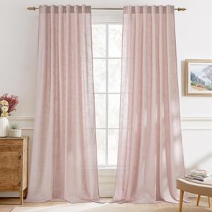 StangH Pink Linen Curtains for Nursery, Elegant Light Filtering Drapes with Privacy Added Farmhouse Semi Sheer Window Coverings for Girl's Bedroom Play Room, W55 x L90, 2 Panels