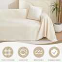 MYSKY HOME Couch Cover 3 Cushion Sofa with Tassel, Chenille Sofa Covers Couch Covers, Slipcovers for Sectional l Shaped Dogs Protector Furniture Covers, 91" X150", Beige