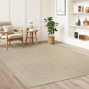 COSOSA Faux Jute Non-Slip Area Rug, 4x6 Washable Pet-Friendly Floor Mat for Living Room, Bedroom, Entryway, Machine Woven Durable Scratch Resistant Carpet, Cream Beige/Brown