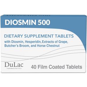 Dulac Diosmin 500, Micronized Diosmin Hesperidin Dietary Supplement 1000mg per Serving, Horse Chestnut Extract, Butchers Broom & Red Grape Extract, Leg Circulation Support, 40 Tablets, Made in Italy, EXP: 08/2028