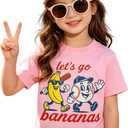 IZYJOY Toddler Girl Boy Baseball Shirt Lets Go Banana T-Shirt Kids Baseball Outfit Cute Banana Tee Game Day Short Sleeve Top, Size 140