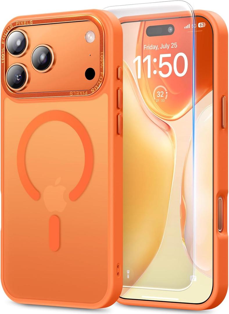 Stronger Magnetic & Shockproof for iPhone 17 Pro Max Case,Fit for MagSafe, with Screen Protector & Wrist Strap, Military-Grade Drop, Translucent Slim for iPhone 17 ProMax Case, Official Cosmic Orange