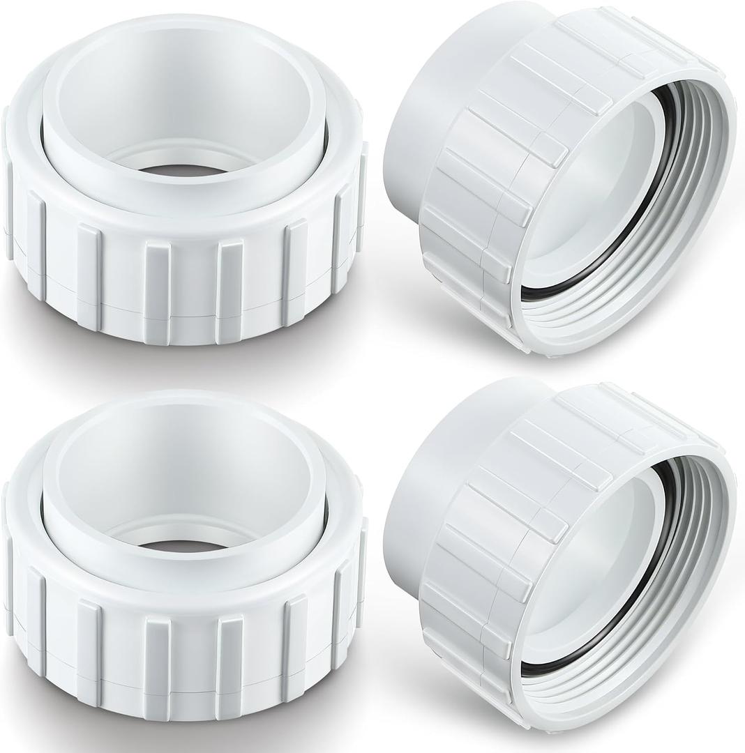 Dreyoo 4 Pcs Salt Cell 2" Union Replacement Kit Compatible with Hayward Salt Chlorine Generators, GLX-Cell-Union, Hayward T-3 T-15 Cleaner Coupler for Pool Part Spa Pump Union Assembly
