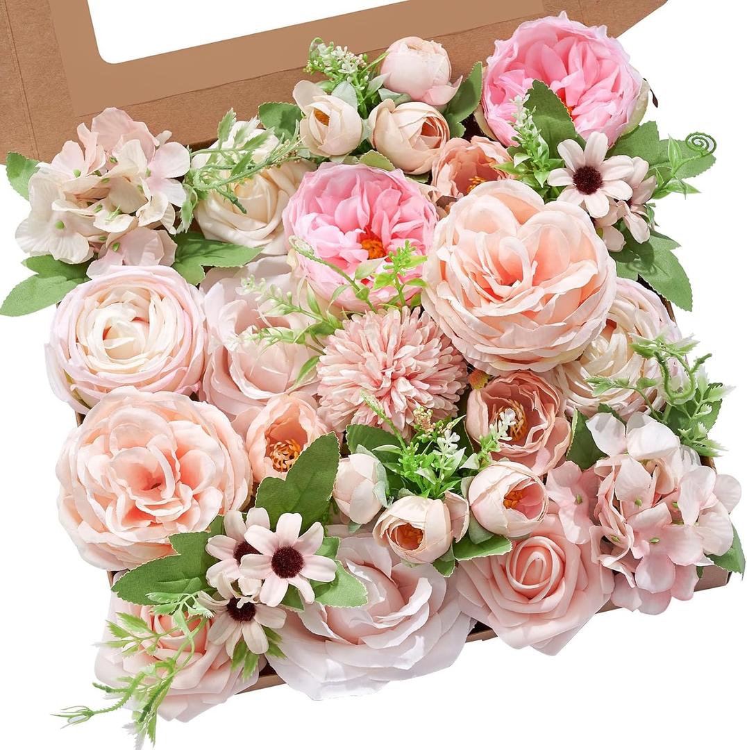 Serwalin Artificial Flowers Pink Flowers Fake Silk Flowers Wedding Cake Flowers for Wedding Bouquets Table Centerpieces Spring Decor Party Baby Shower Decoration (1 Box)