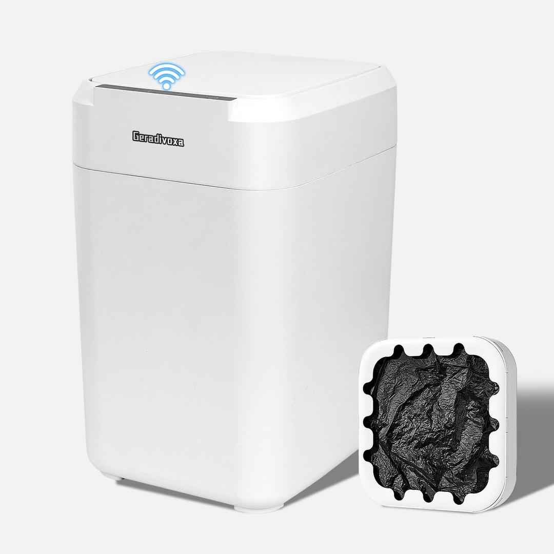 4.5 Gallon Smart Self-Sealing & Self-Changing Trash Can, 17L Automatic Motion Sensor Garbage Bin with Lid, Touchless Electric Wastebasket for Bathroom, Bedroom, and Office - White