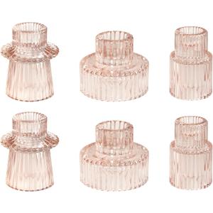 WELLIFE Pink Candlestick Holders, 6 Pcs Glass Candle Holder, Taper Candle Holder for Table Centerpieces Home Bedroom, Valentine's Day Decoration